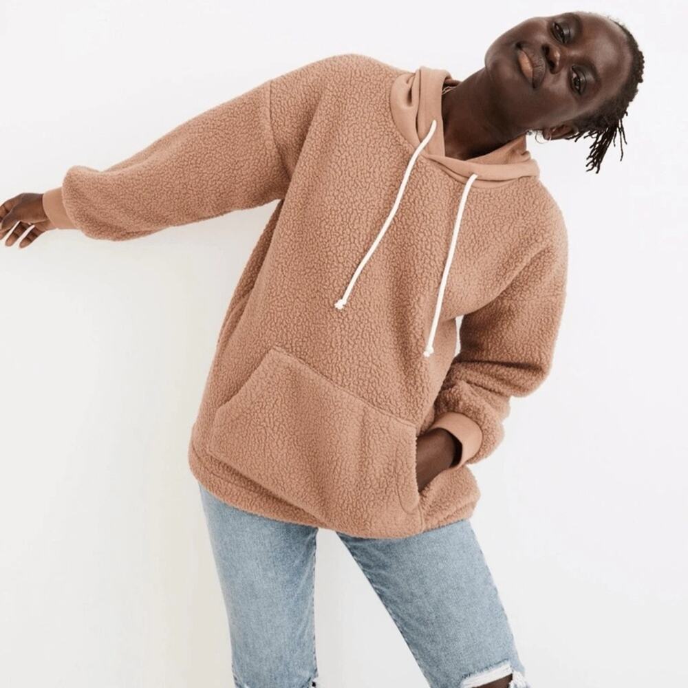 Madewell Tan Resourced Fleece Bubble-Sleeve Hoodie Sweatshirt Pullover Small
